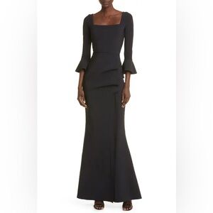 NWOT Chiara Boni black Astra bell sleeve cocktail gown